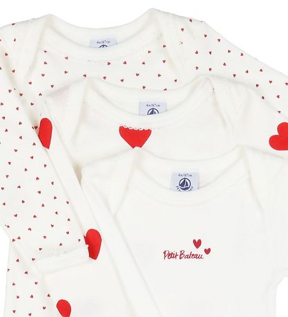 Petit Bateau Body L/æ - 3er-Pack - Weiß m. Herzen