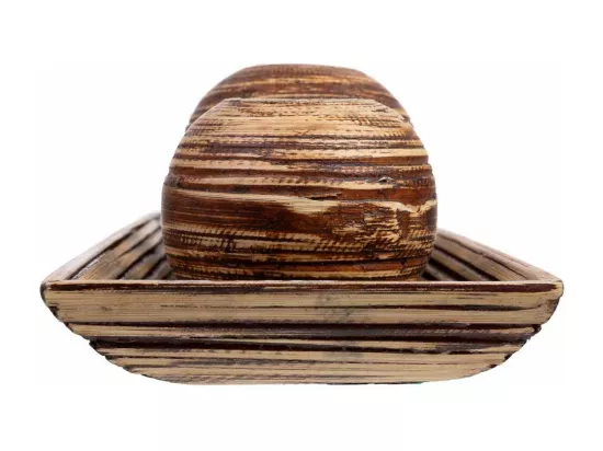 Ensemble plateau et 3 bougeoirs en bois de bambou marron 33x13x3h cm