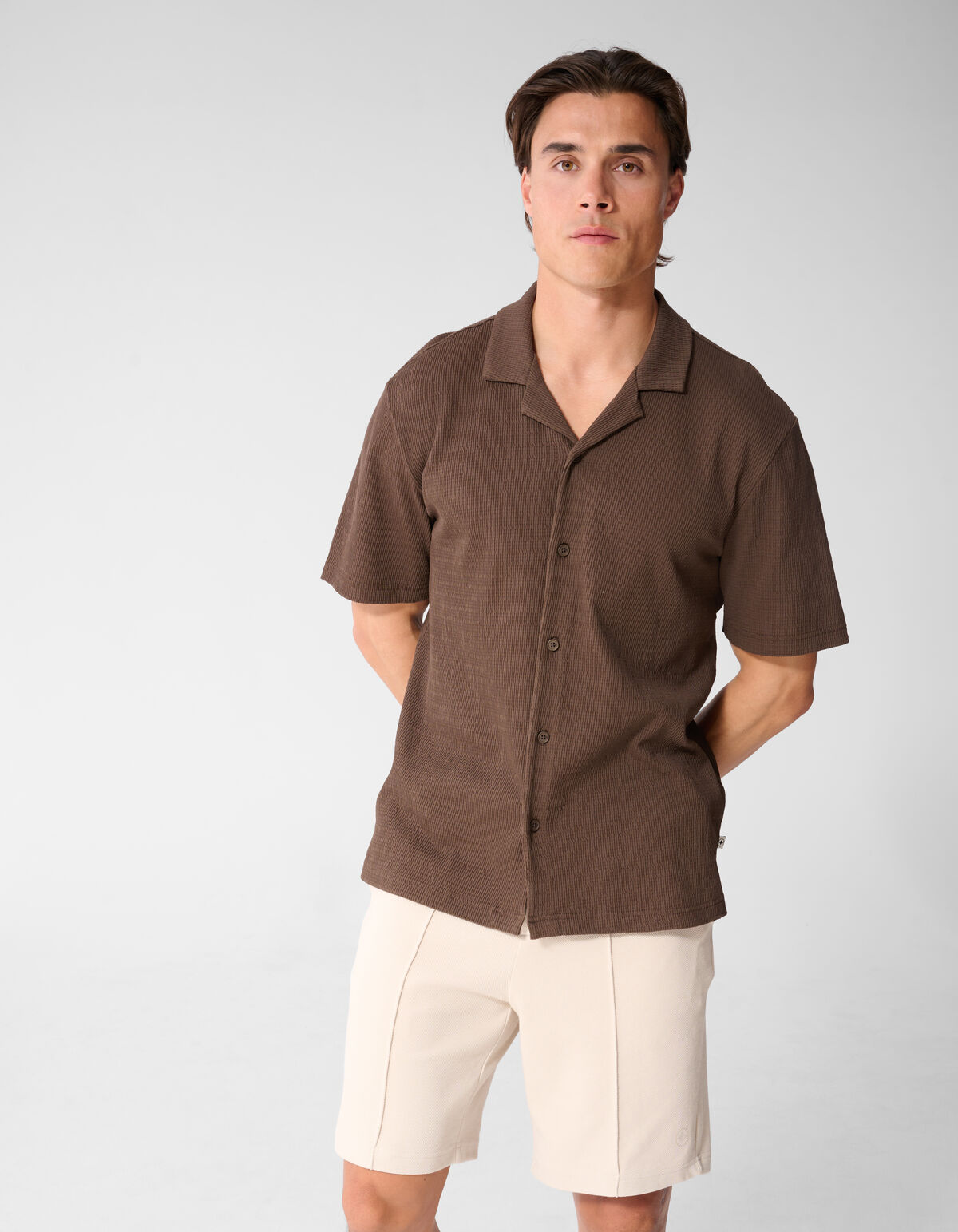 Structuur Overshirt Donkerbruin