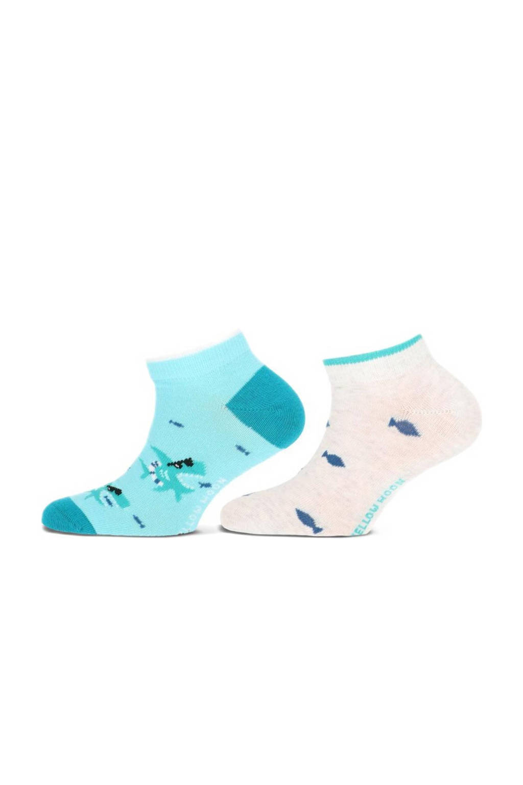 Yellow Moon sneakersokken Shark - set van 2 turquoise