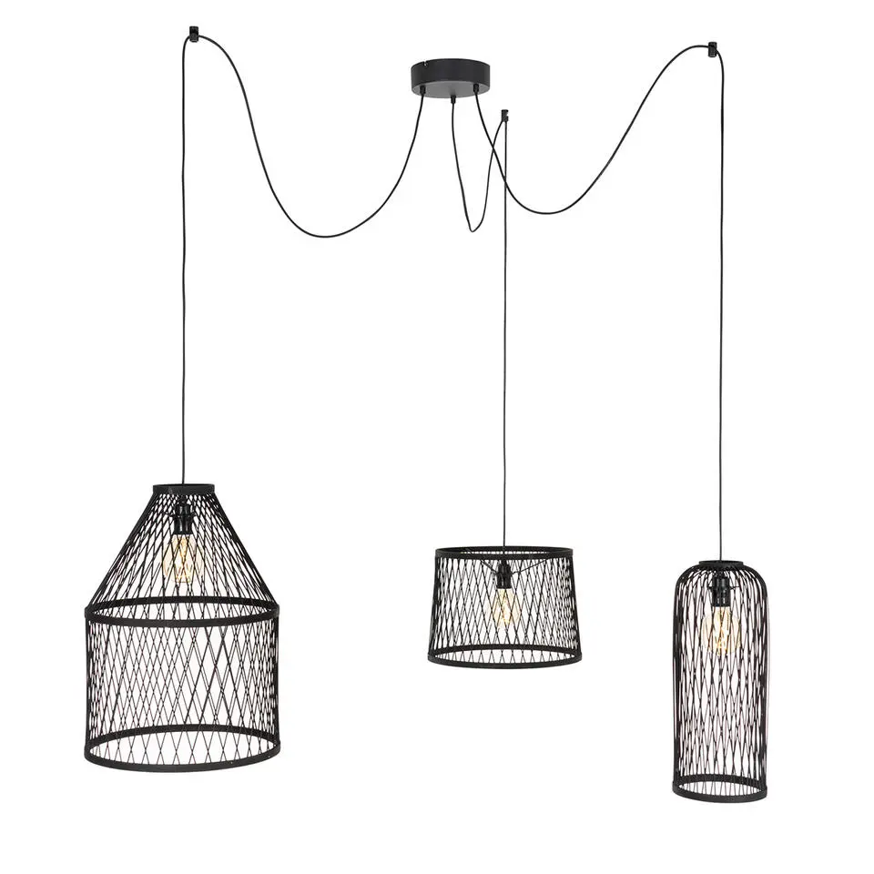 Qazqa hanglampen buiten calamus zwart e27