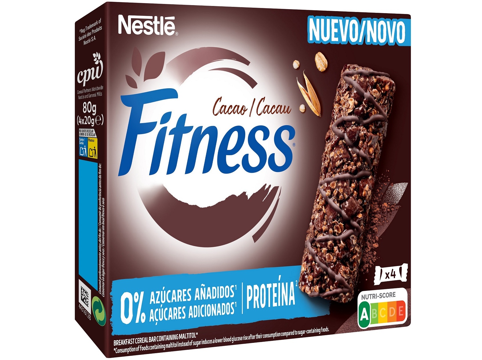 BARRAS CEREAIS FITNESS 0% AÇU. ADIC. CACAU PRT 4X20G