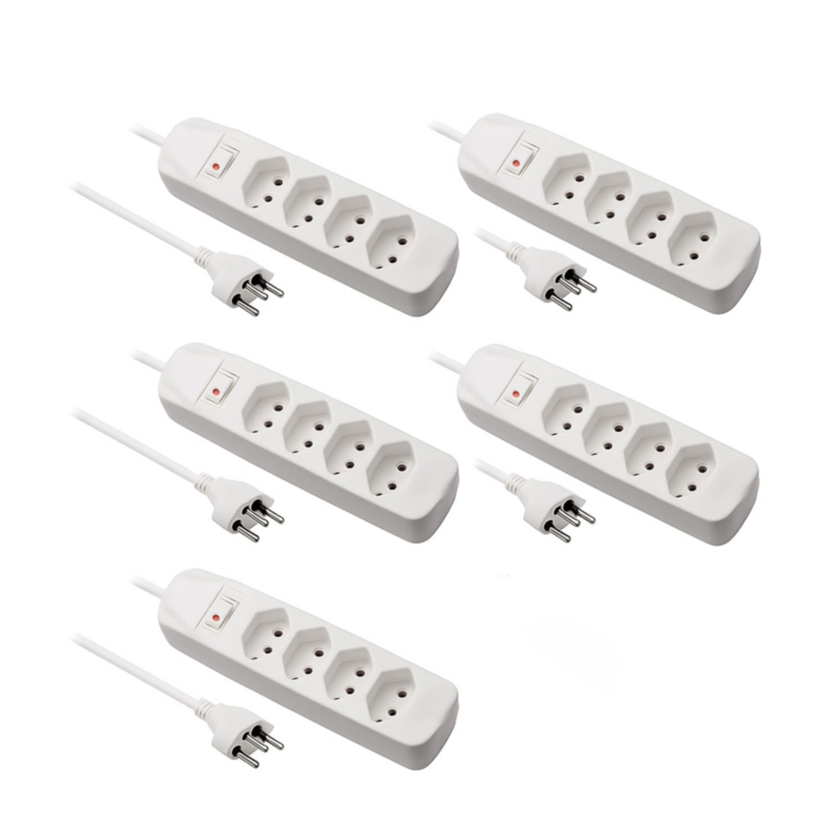 (5er Pack) 1.5m Fix Line 4-fach Steckdosenleiste mit Leuchtschalter und Kinderschutz (85.110.4WS-5) - Weiss