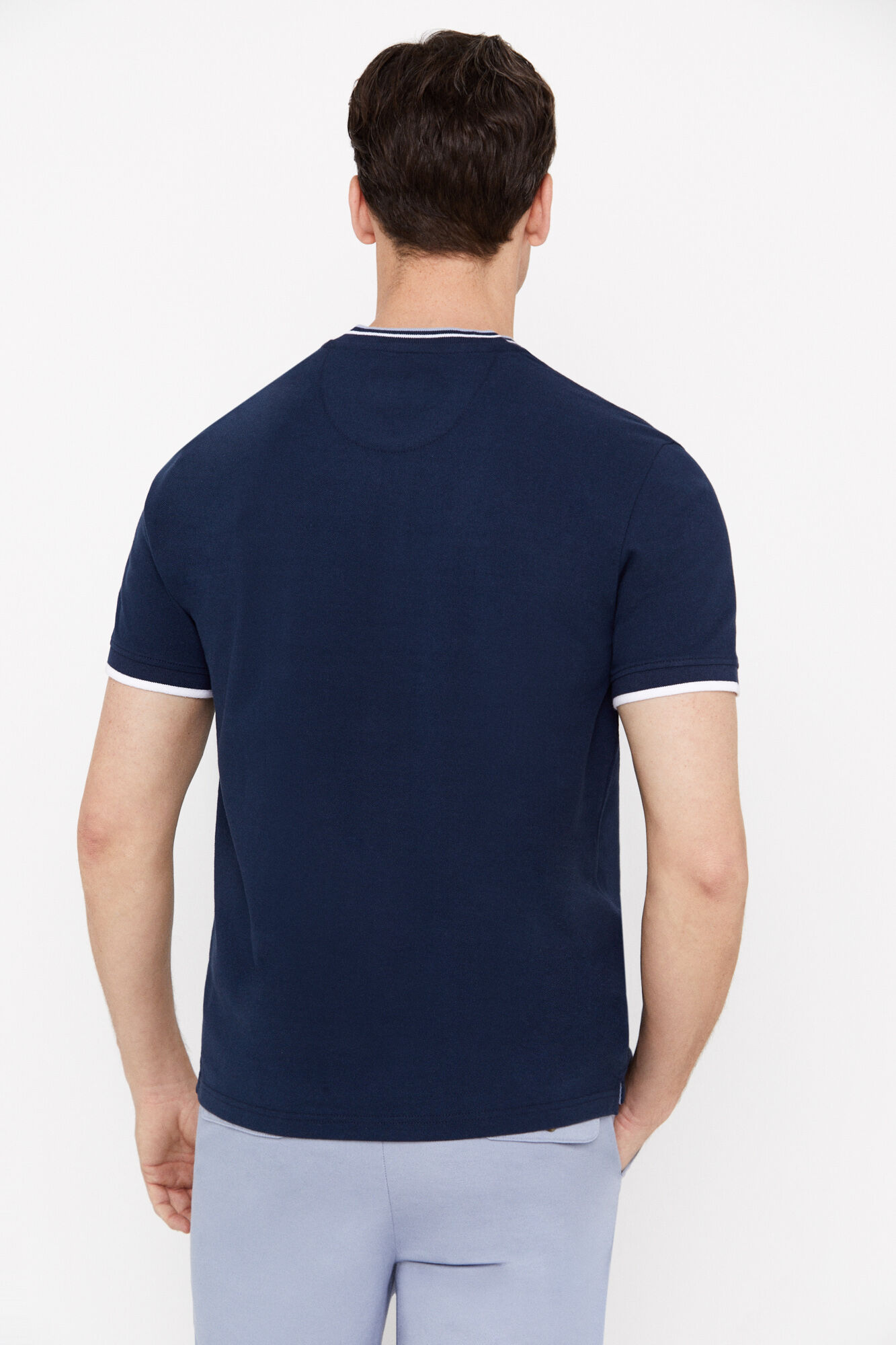 Camisa polo com gola bomber - Azul marinho