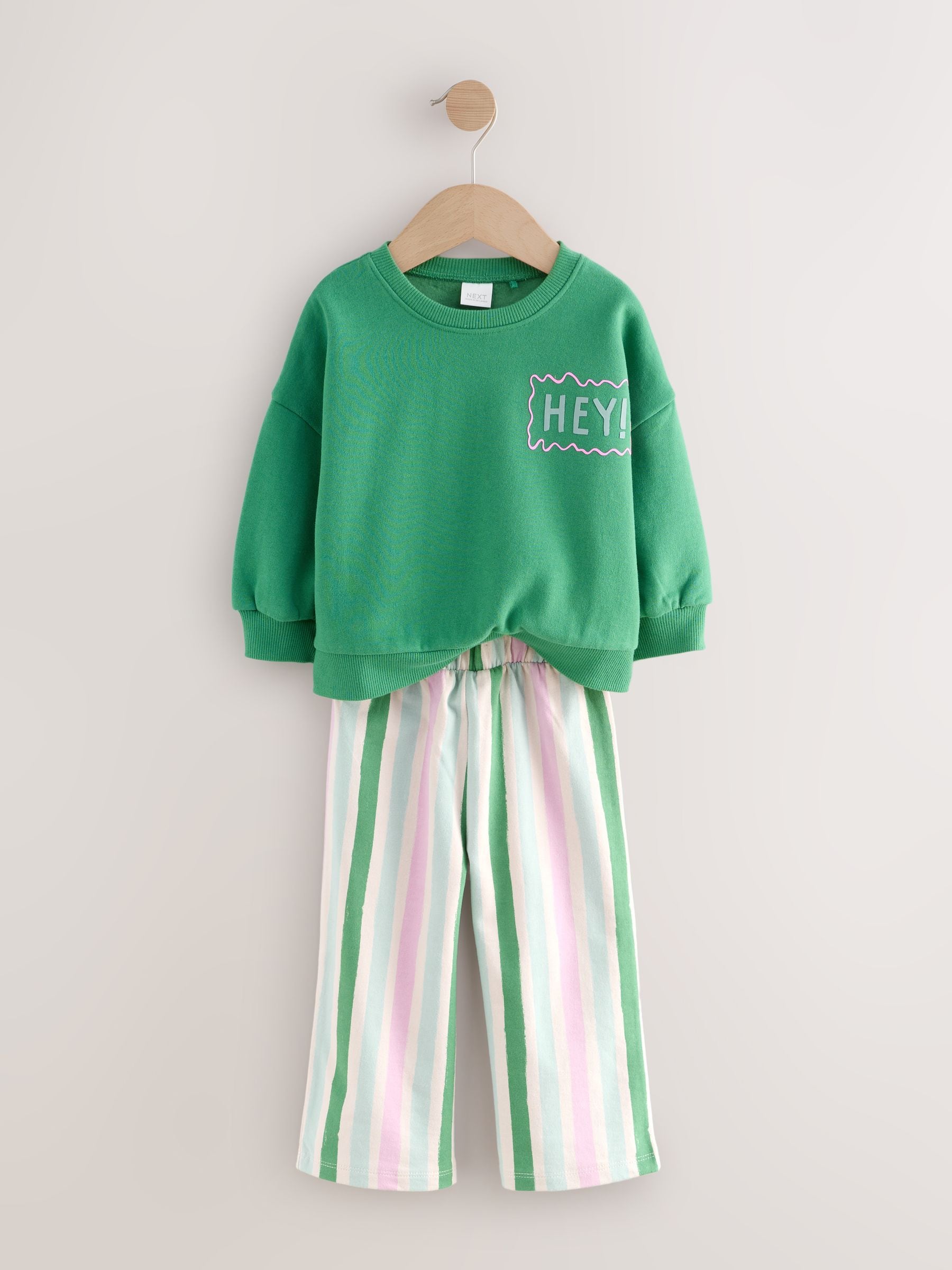 Groen Hey Hi - Set van sweatshirt en broek met wijde pijpen (3mnd -7jr)
