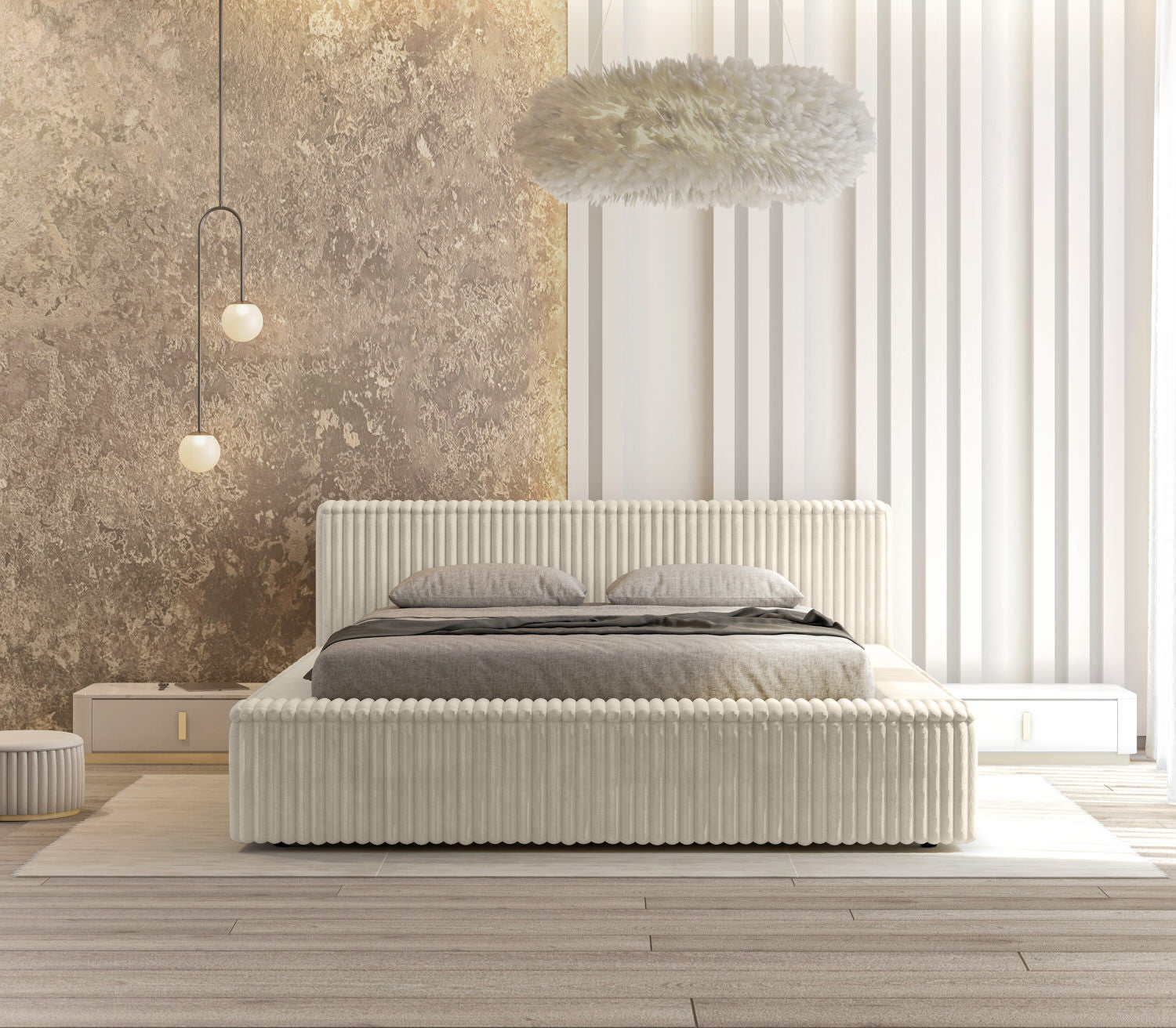 Trae Mobler Melody 160 x 200 cm Gestoffeerd Bed Creme