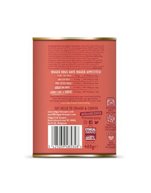 Edgard&Cooper Blik Chicken Salmon Senior - Hondenvoer - Kip Zalm Broccoli 400 g Graanvrij