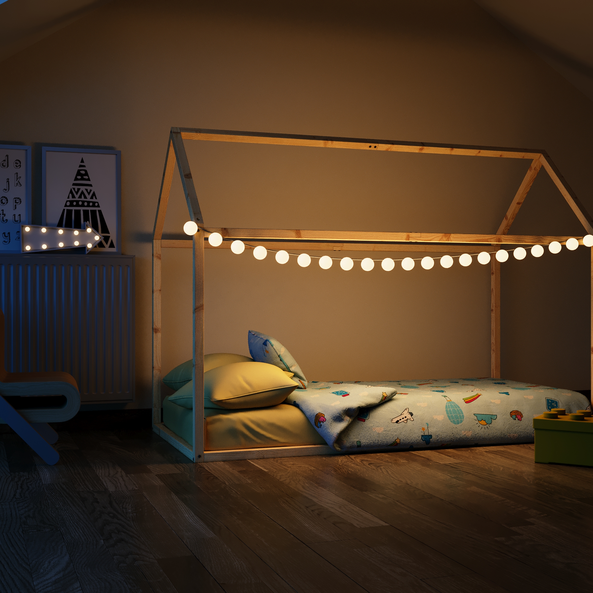 Kinderbett HAUS 90 x 200 cm natur
