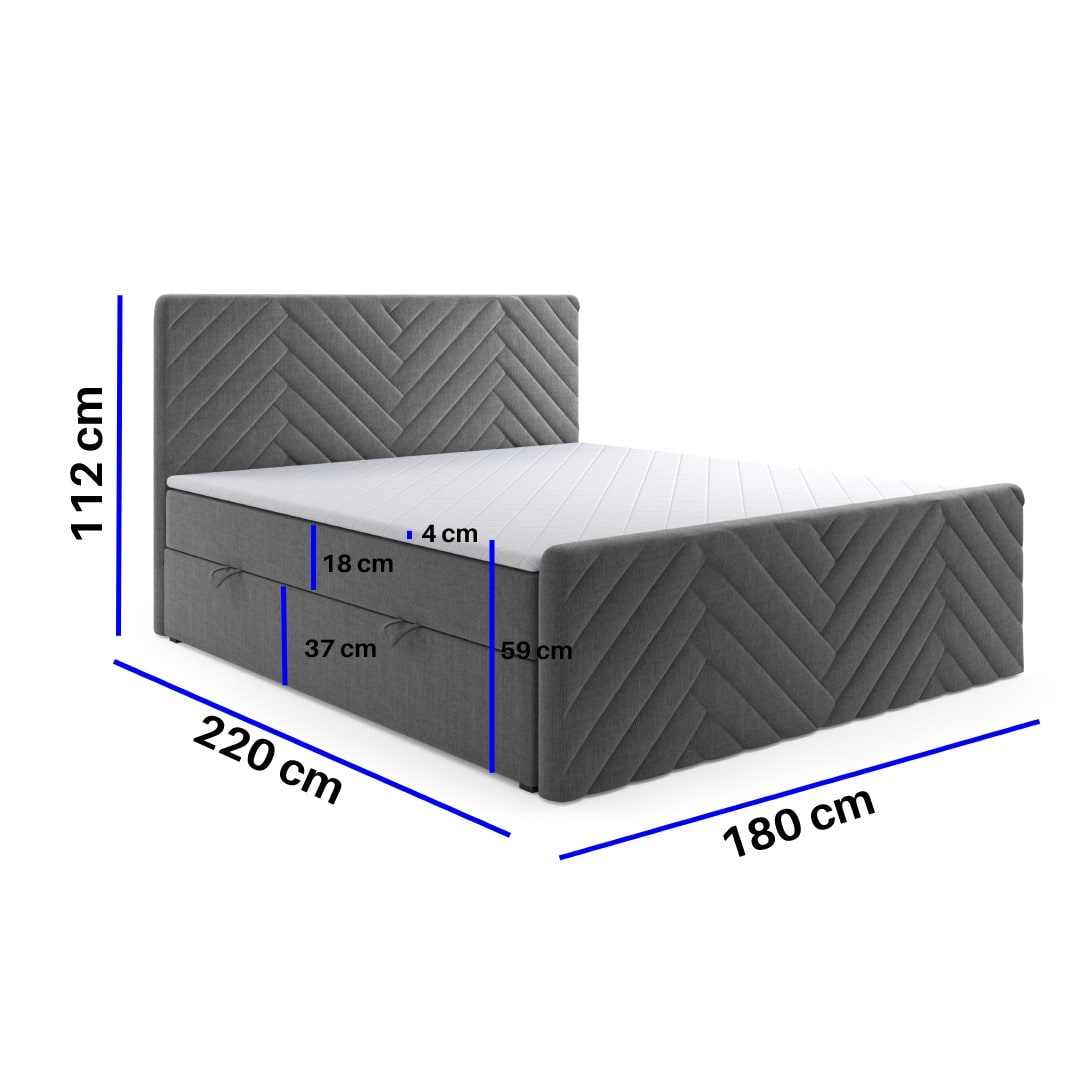 M-Punkt GmbH Boxspringbett GENF Fußteil mit Bettkasten 180 x 200 cm Anthrazit - versch. Ausführungen