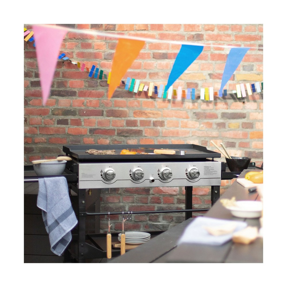 Plancha gaz 4 brûleurs sur desserte