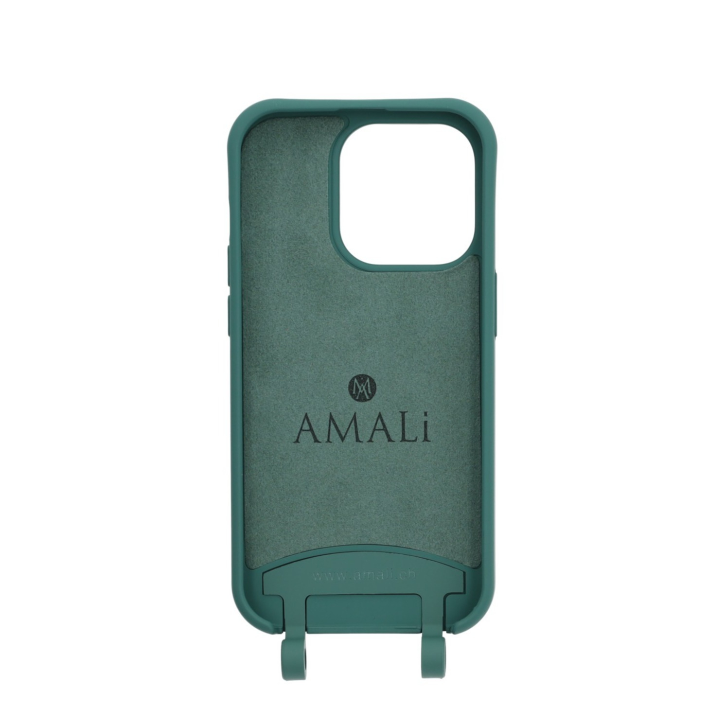 iPhone 14 Pro Handy Hülle Elegantes Case mit abnehmbarem Necklace Adapter - Darkgreen / Silver
