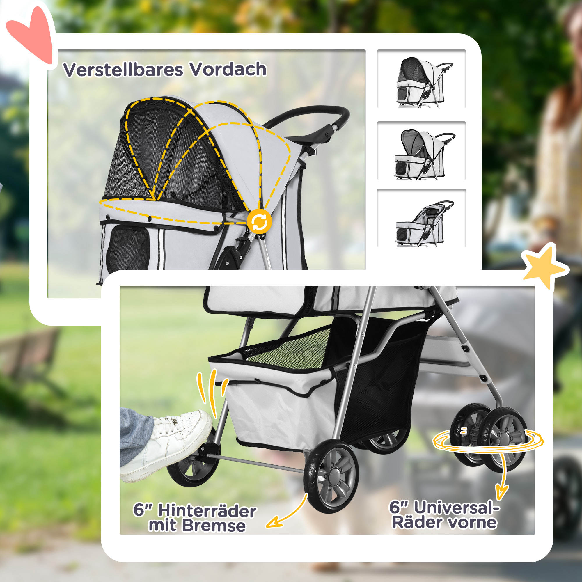 PawHut Hundewagen mit Gitternetz grau, schwarz 75 x 45 x 97 cm (LxBxH)