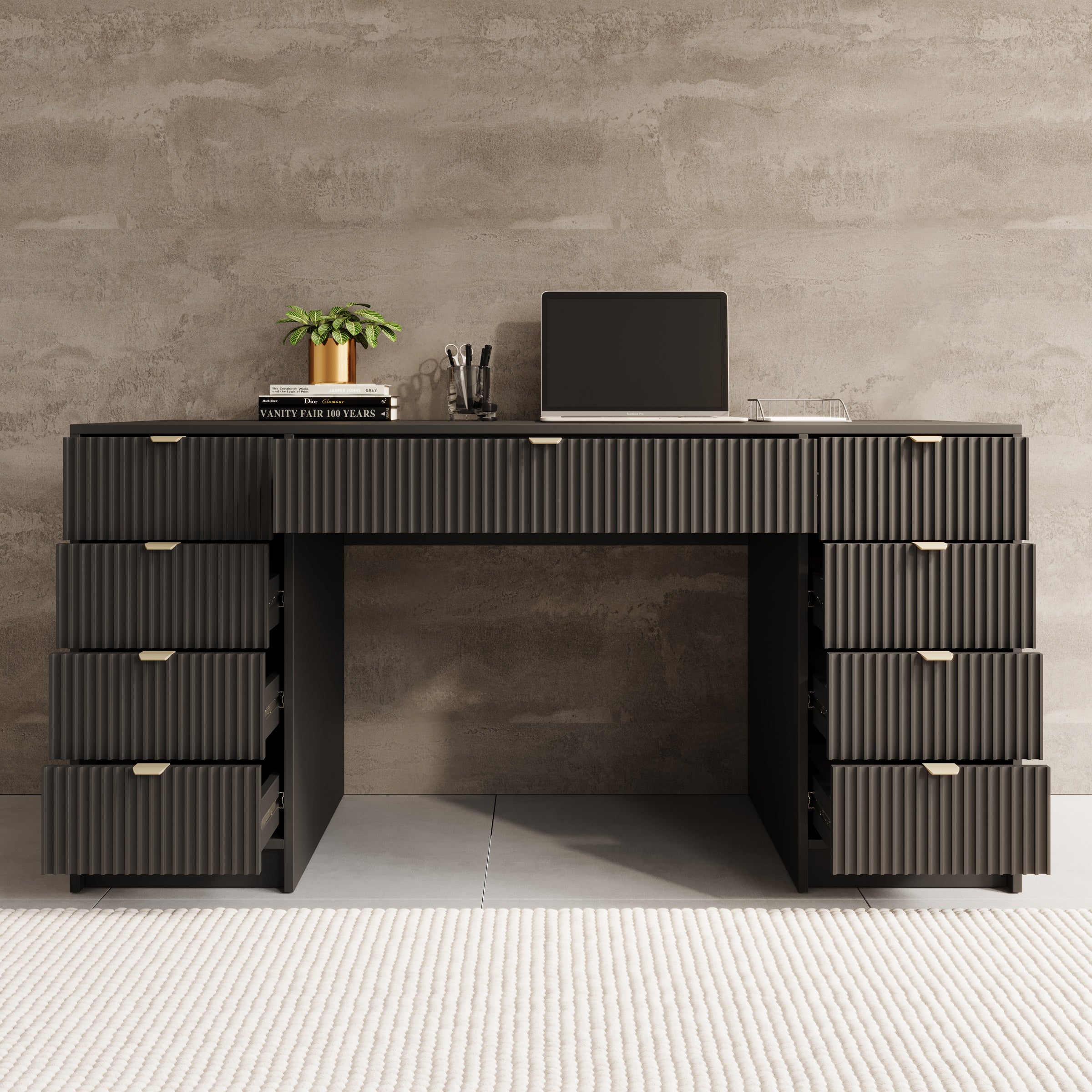 Tavares 2 - Bureau - Zwart - 154x55 cm