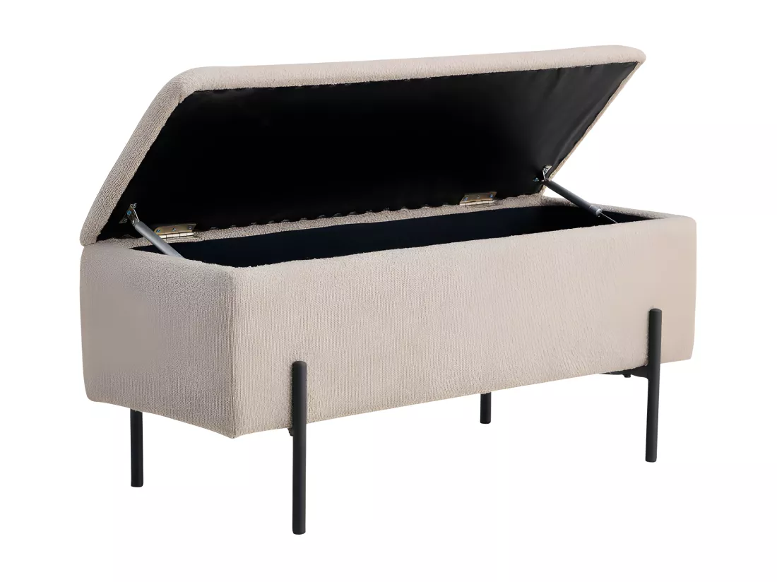 Watford - Banc coffre en tissu bouclette et métal L95cm - Beige