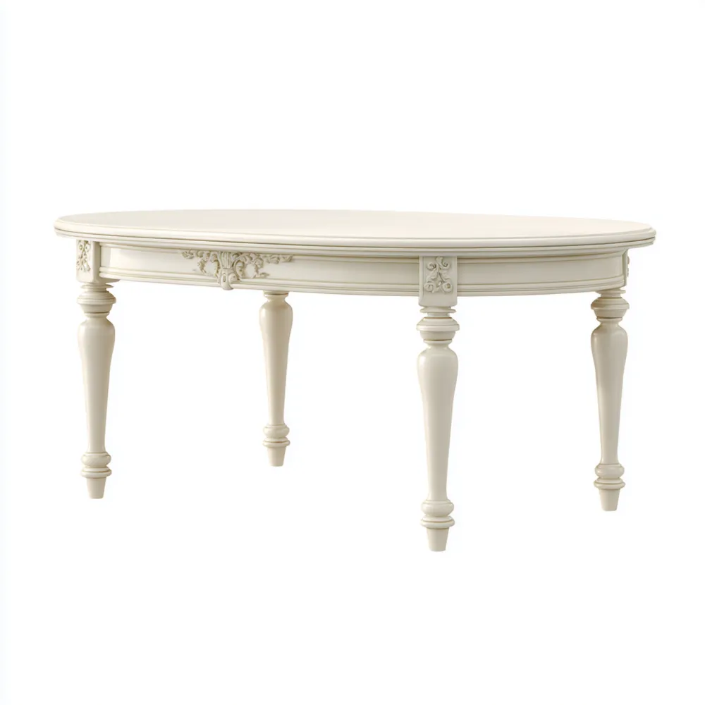 Esstisch Holz Oval 150x90x75 cm - Cremeweiß - Klassisches Design