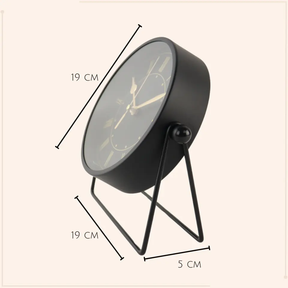 MISOU Tafelklok Zwart Metaal Goude Wijzerplaat 19cm