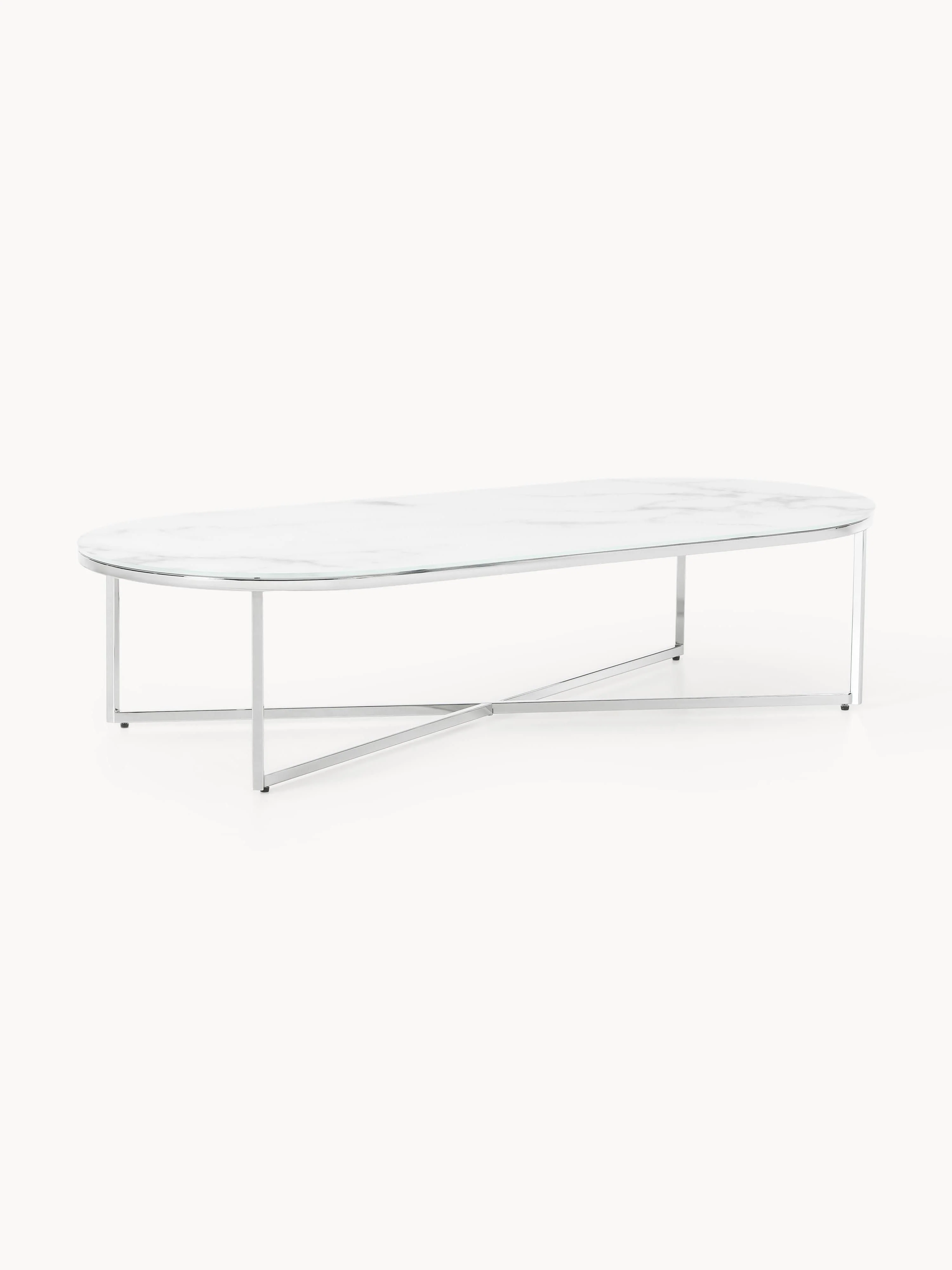 Ovale salontafel Antigua met glazen tafelblad in marmerlook
