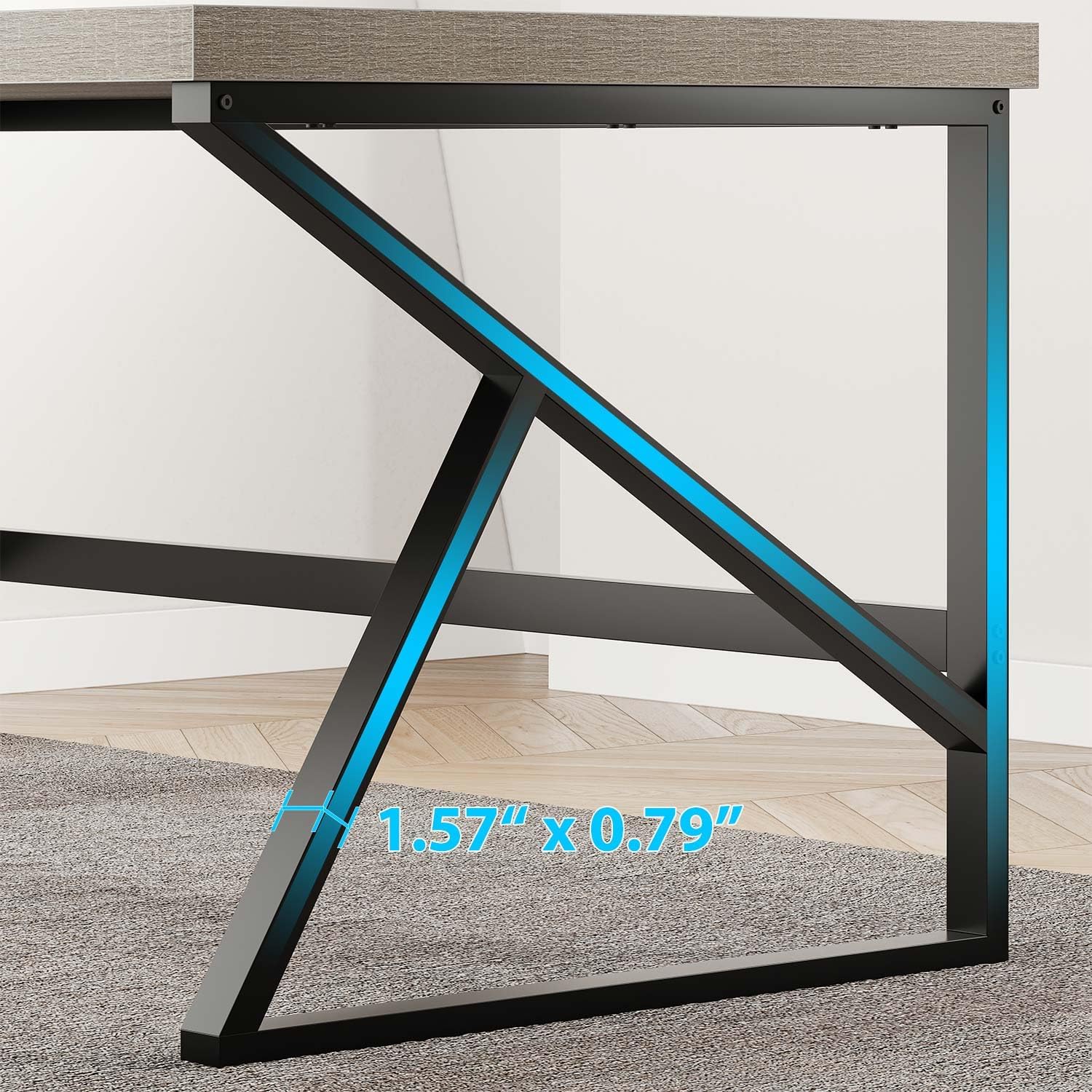 HSH Schreibtisch Holz und Metall Moderner Computertisch Industrieller PC Tisch für Büro Homeoffice Arbeitstisch Grau 140 x 60 cm
