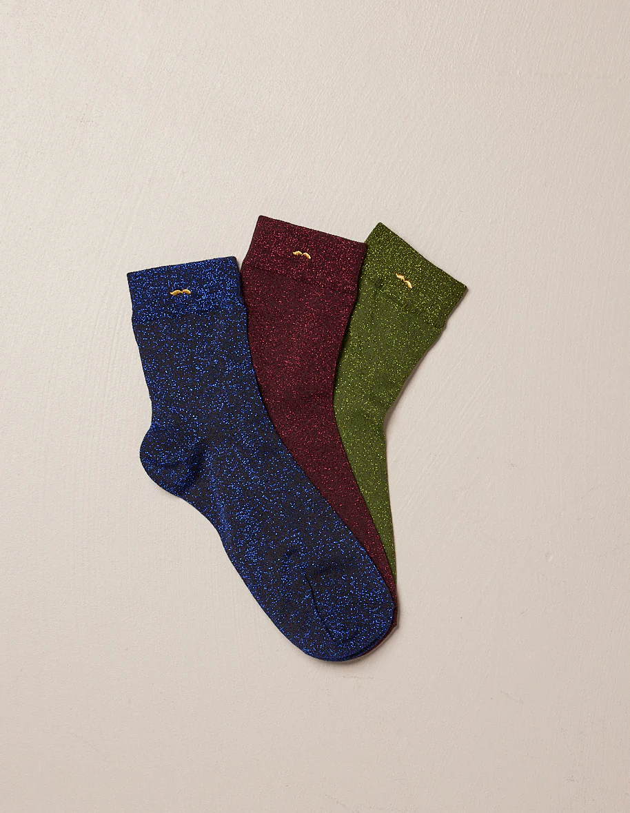 Pack de 3 Chaussettes - Paillettes Bleu, Kaki, Bordeaux