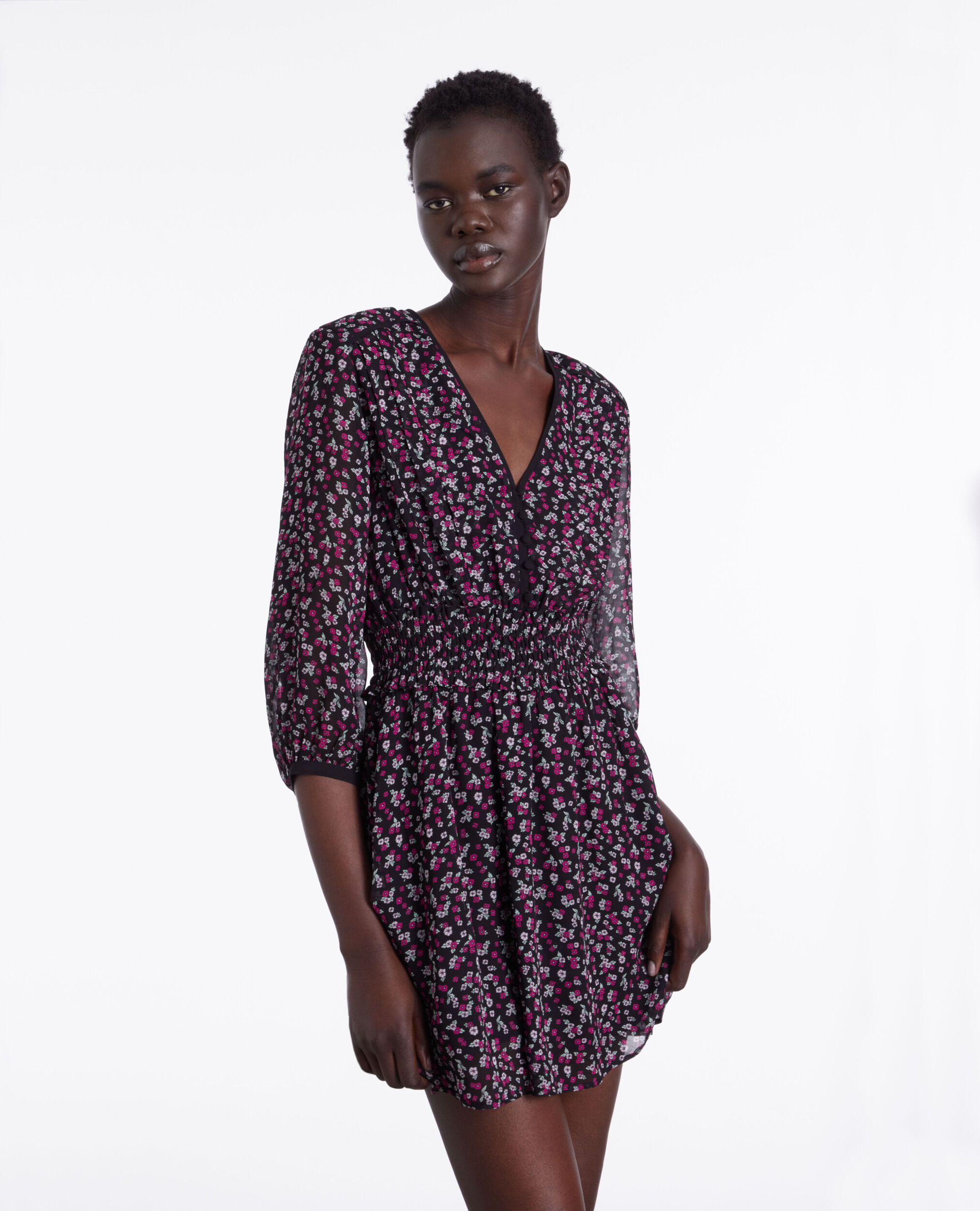 Robe courte imprimée avec smocks