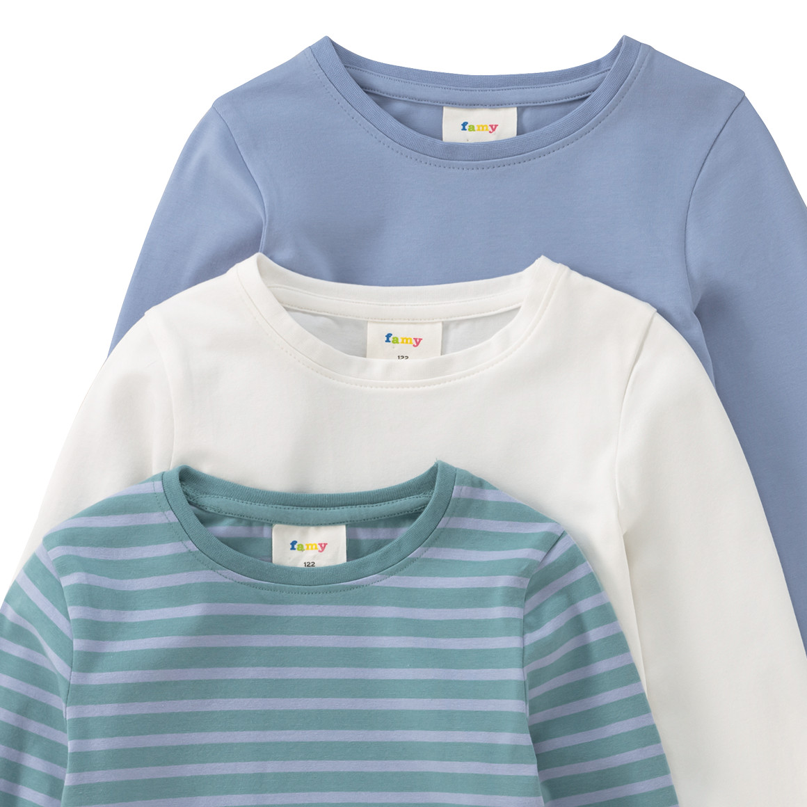 Famy 3 Mädchen Langarmshirts im Set weiss / blau / dunkelgrün