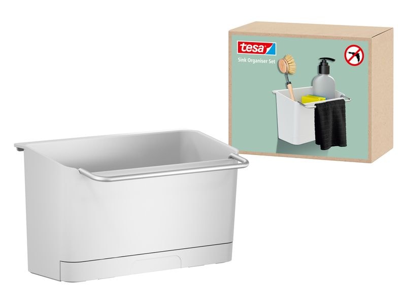 tesa Spülbecken Organizer Set Weiss Selbstklebender Spülen-Organizer