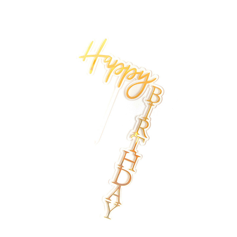 (13x18cm) Kuchenstecker Happy Birthday Vertikaler Tortenstecker Topper Dekoration für Torten / Kuchen - Gold