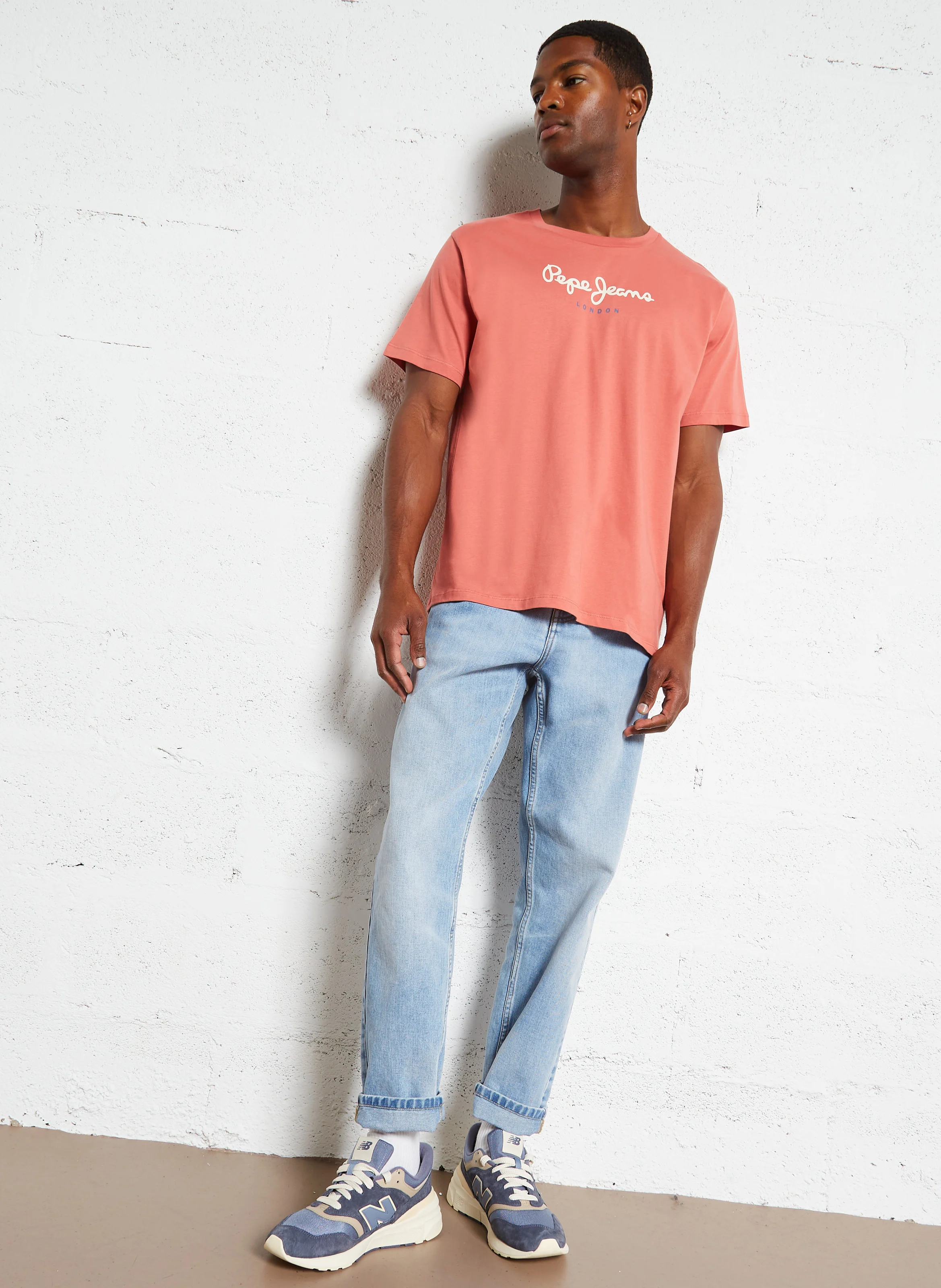 Tee-shirt col rond sérigraphié en coton | Marron