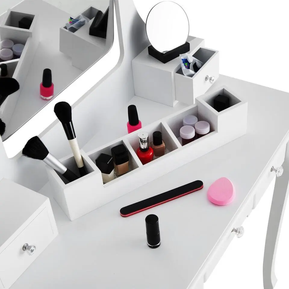 tectake Makeup-tafel Claire met hocker, Wit