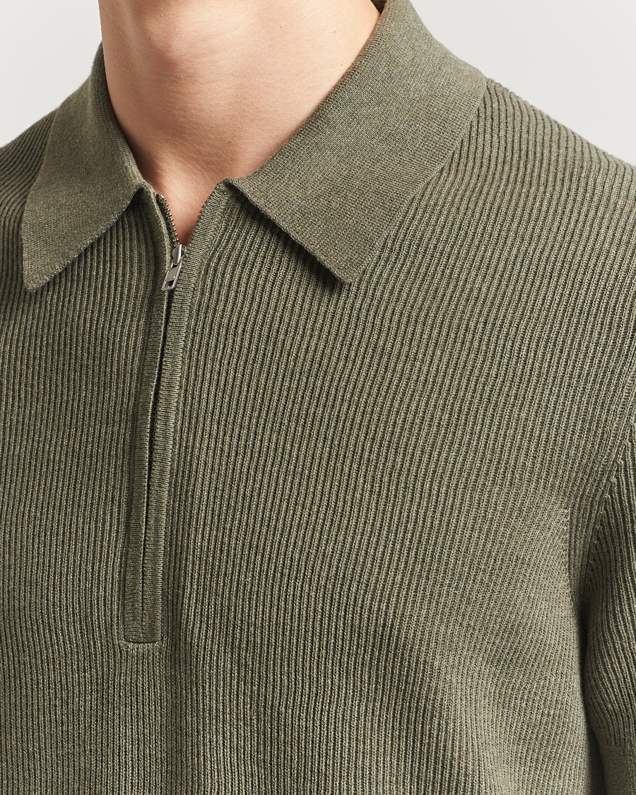 NN07 Hansie Half Zip Knitted Polo Capers Green