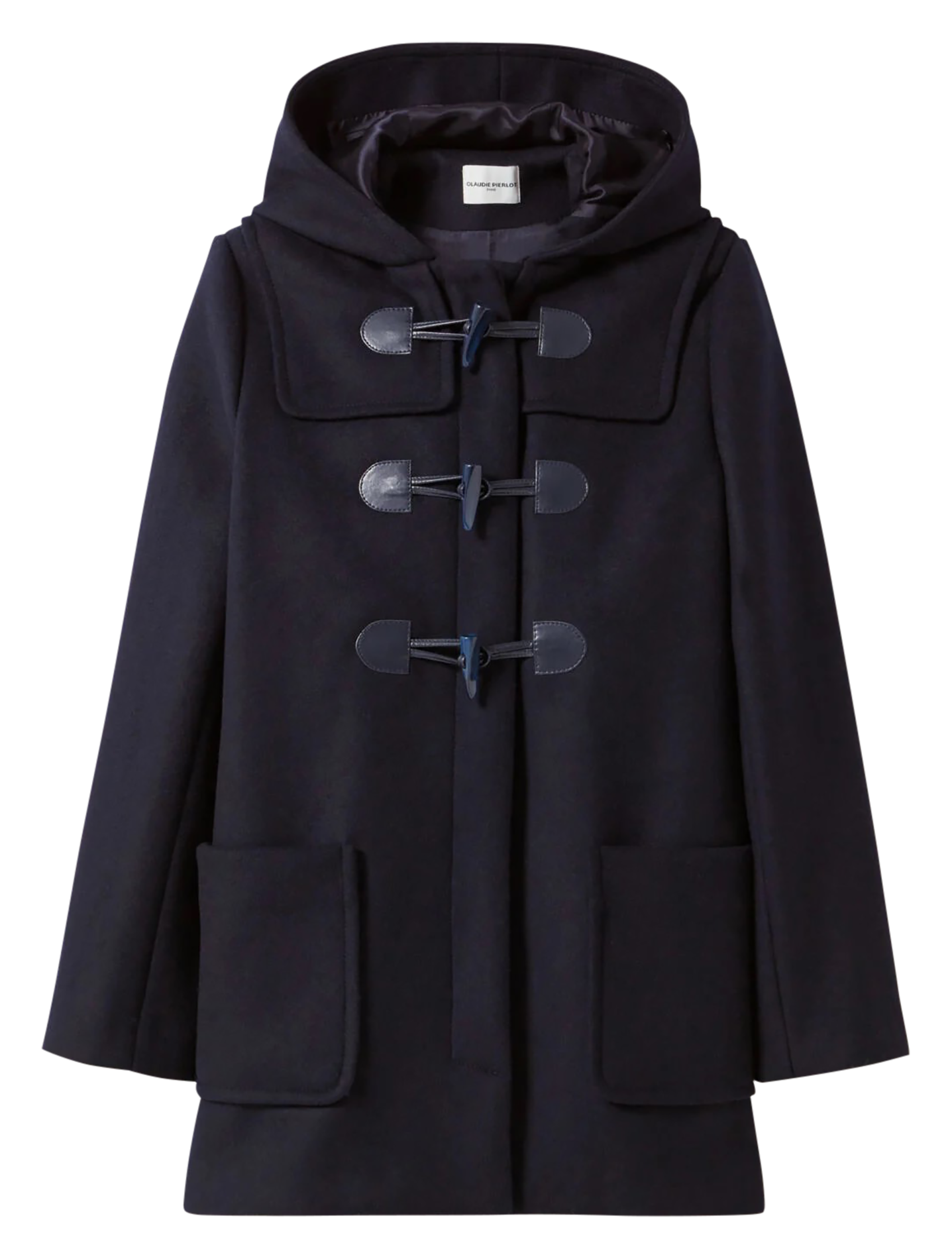 Manteau à capuche droit en laine mélangée | Bleu