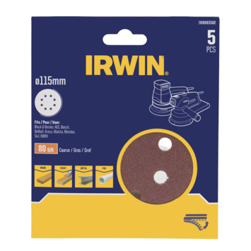 Irwin schuurschijf rond Ø115 mm zelfhechtend K80, 5 stuks