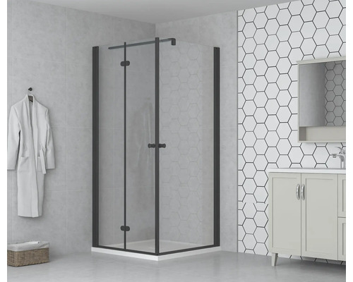form&style douchedeur met draai-vouwdeur MODENA 90 x 195 cm, profiel zwart mat, helder glas, vuilafstotende glascoating