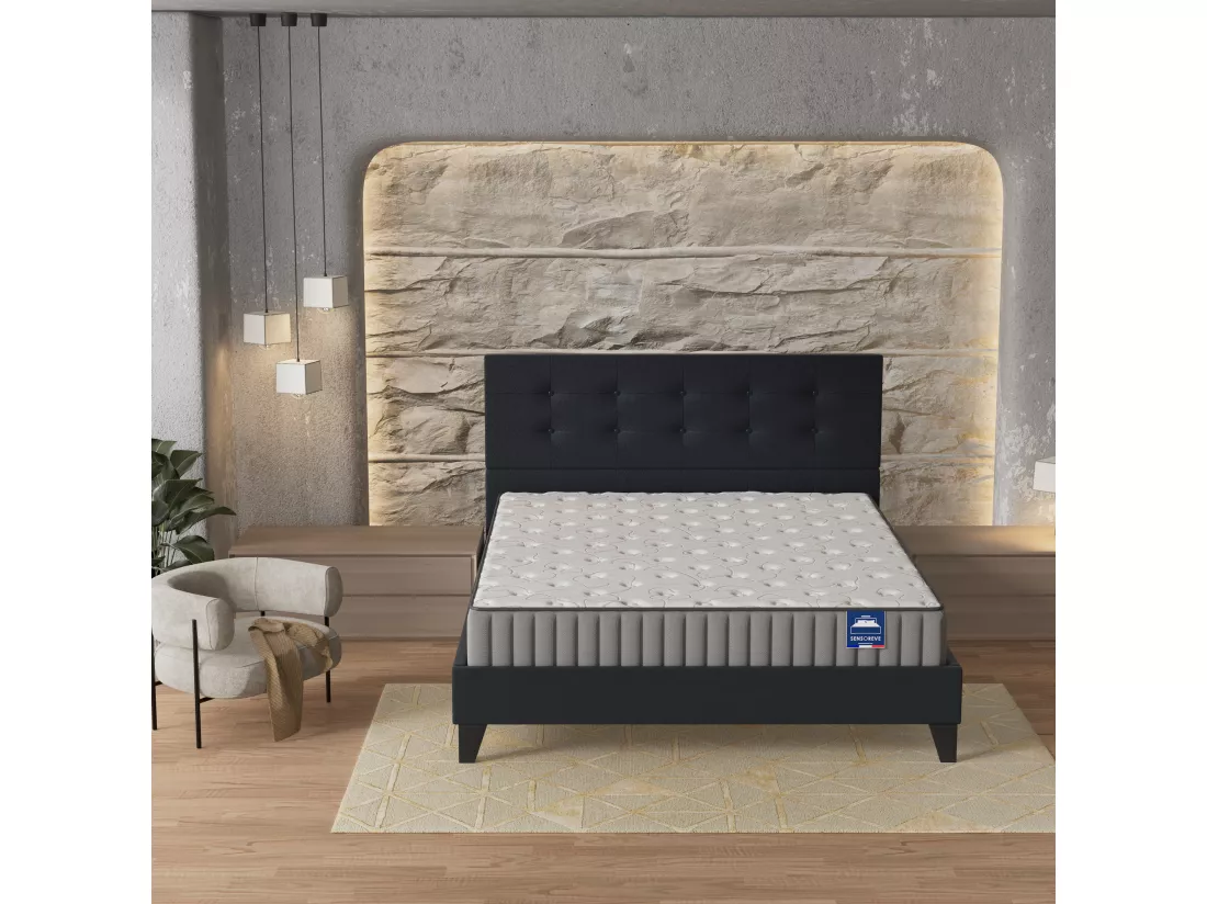 Ensemble Matelas + Lit Avec Tête De Lit 120x190 Cm, Orionis 22cm D’épaisseur À Mémoire De Forme