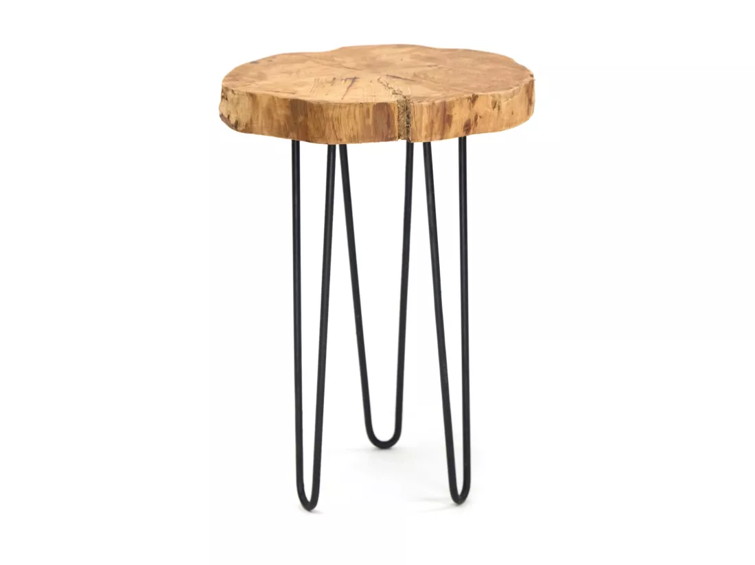 TABLE D'APPOINT TRONC DE L'ARBRE Bois de tamarin, rond, pieds en métal nature-noir