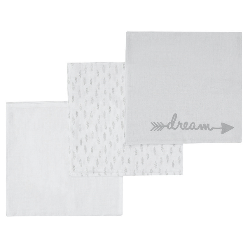Lot de 3 langes en tétra avec motif plumes