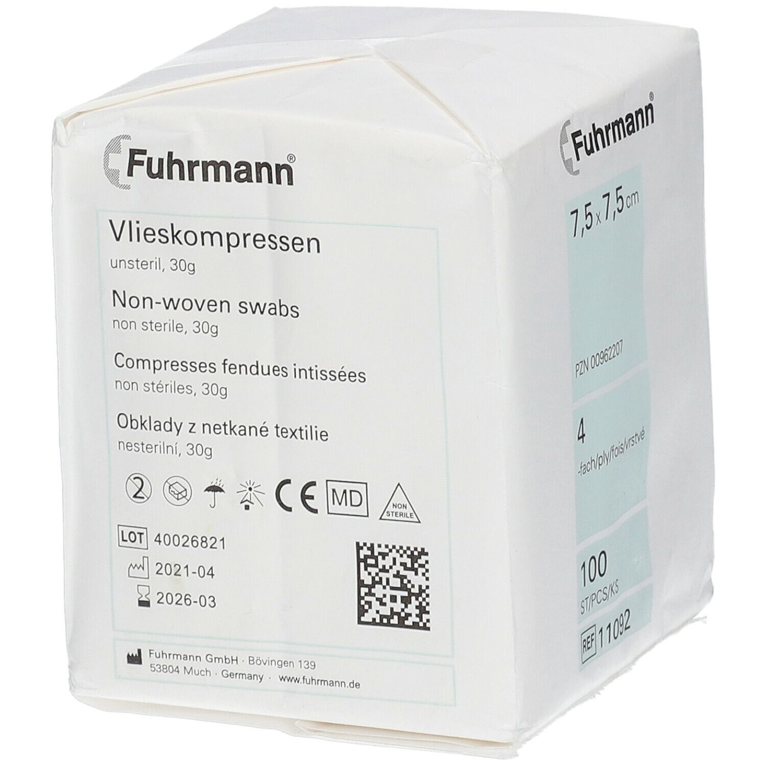 Vlieskompressen 4 lagig 7,5 x 7,5 cm unsteril