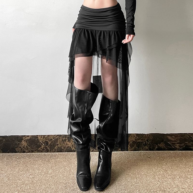 Sugarcoat - Mid-taille effen geplooide mesh mini A-lijn rok