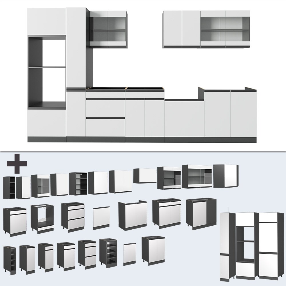 Vicco Küchenzeile Küchenblock Einbauküche R-Line J-Shape Anthrazit Weiß 350 cm modern Küchenschränke Küchenmöbel
