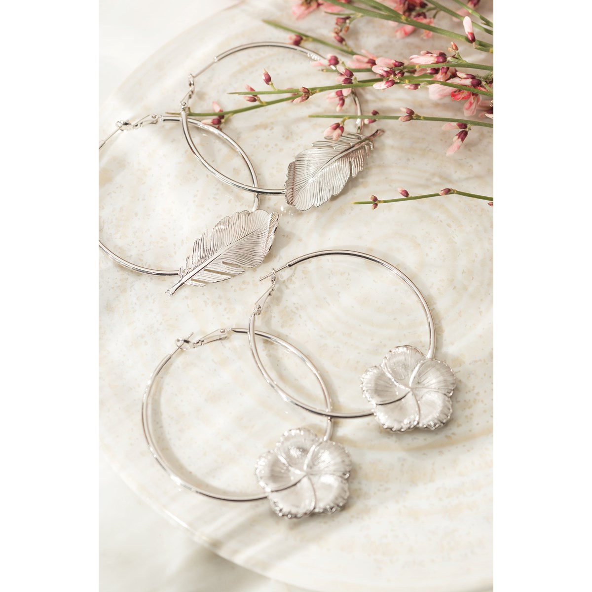 boucles d'oreilles créoles feuilles plaqué argent - ZÉPHYR