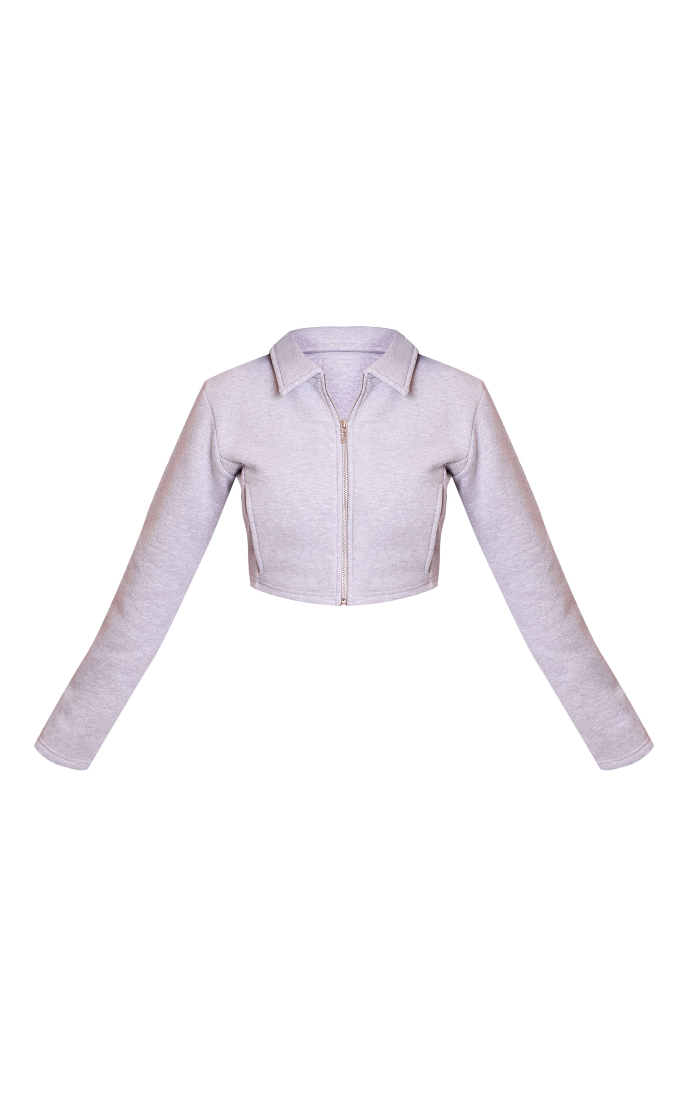 Gris Chiné Sweat Court Zippé À Col Pour Petite Taille