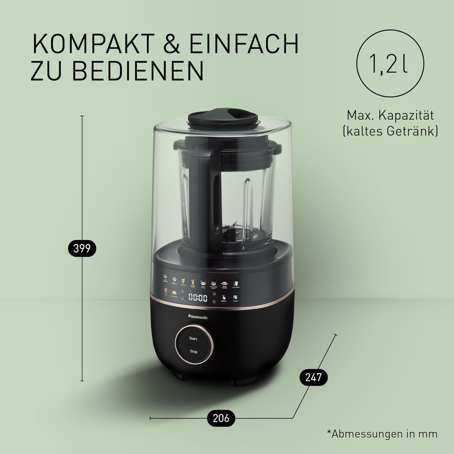 Panasonic MX-HG4401KXE Standmixer & Suppenbereiter,2 l, 800 W, Leiser Mixer,Heiß & Kalt, 9 Automatikprogramme, 10 Geschwindigkeitsstufen, Timer, Warmhalten, Automatische Reinigung, Schwarz & Roségold