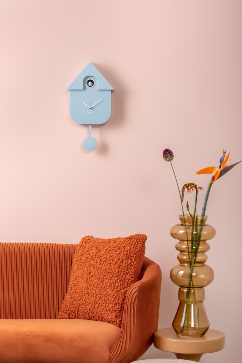Wall Clock Modern Cuckoo KA5768TB Turquoise blue