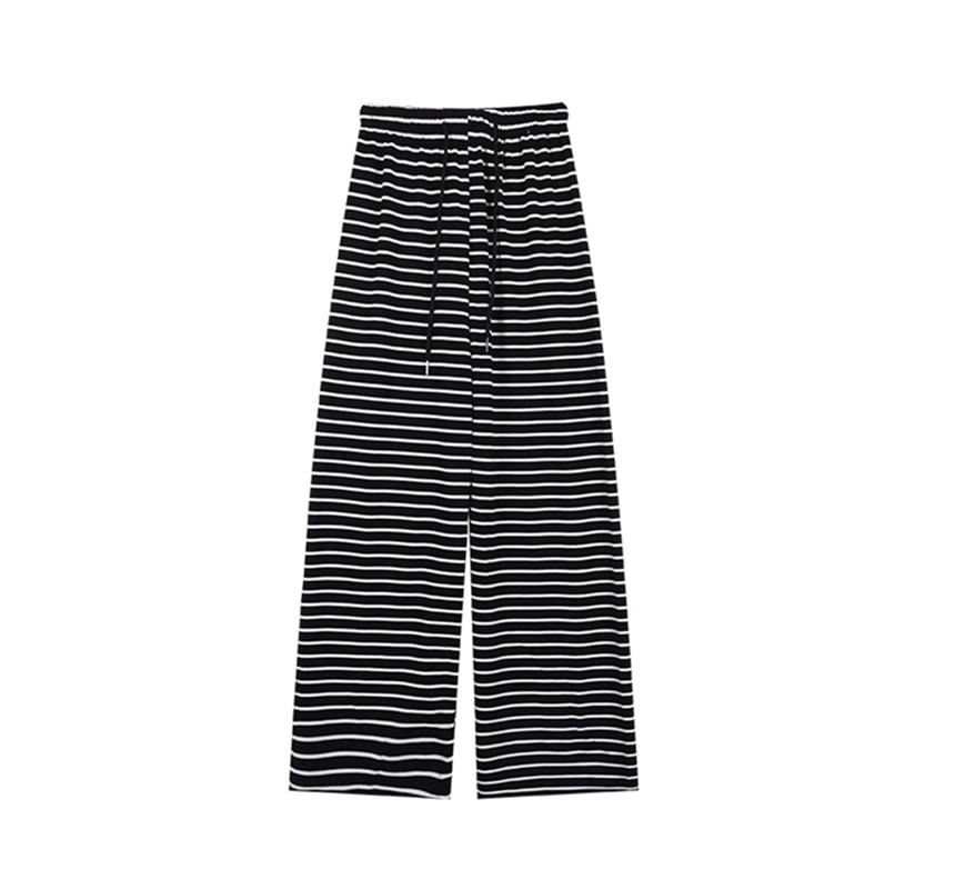 PERKARP - Gestreepte joggingbroek met wijde pijpen en trekkoordtaille