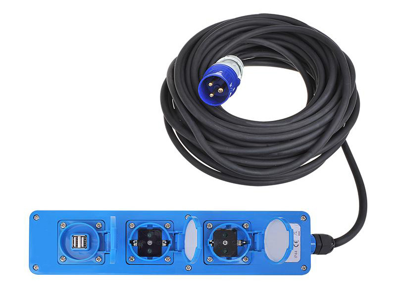 ProPlus 20 meter lange 3-voudige 2x USB CEE stekkerdoos
