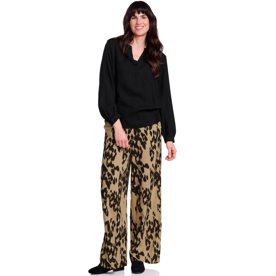 Gina Benotti Damen Leinen-Bluse mit kurzem Stehkragen schwarz