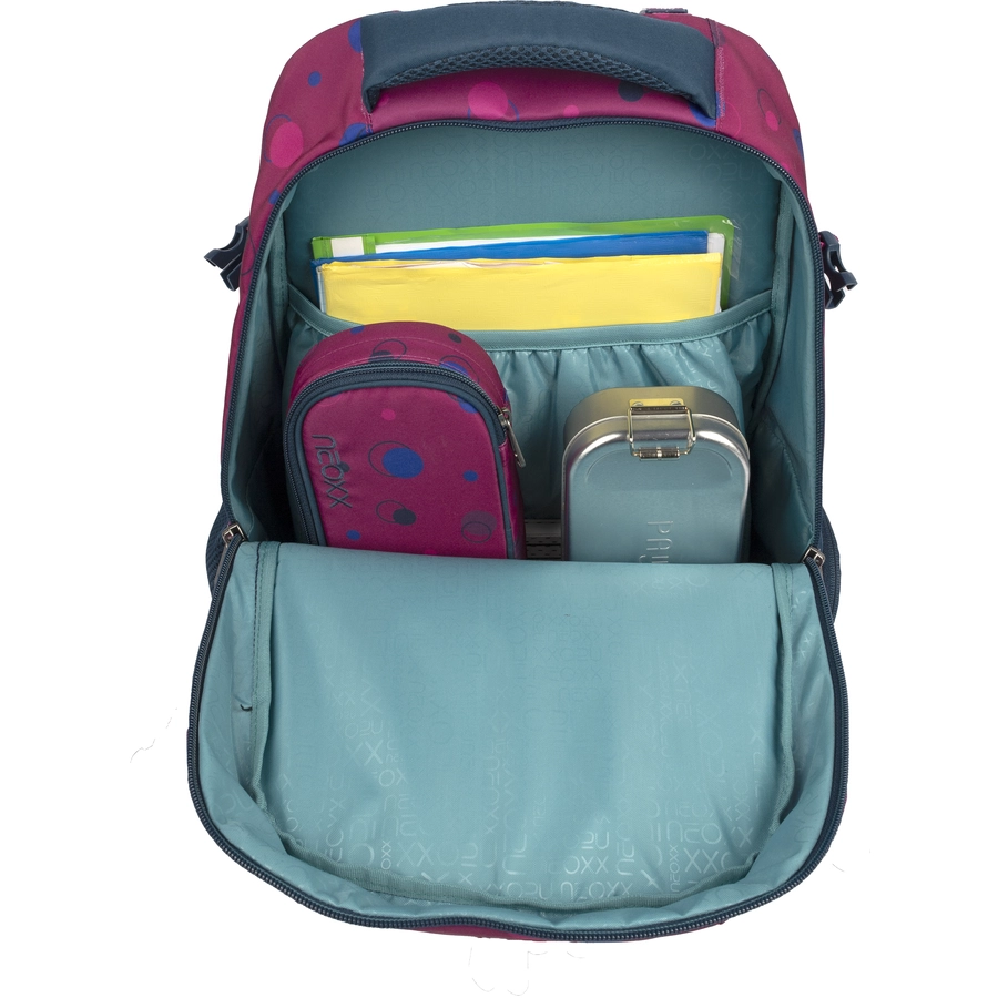 neoxx Active Pro Schulrucksack aus recycelten PET-Flaschen, lila blau