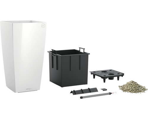 Lechuza Cubico 30 plantenbak complete set H 56 cm wit incl. zelfbewateringssysteem, planteninzet, substraat en waterniveau-indicator