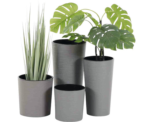 Siena Garden Eco Locon plantenbak, kunststof en hout, Ø 46,5 cm, grijs