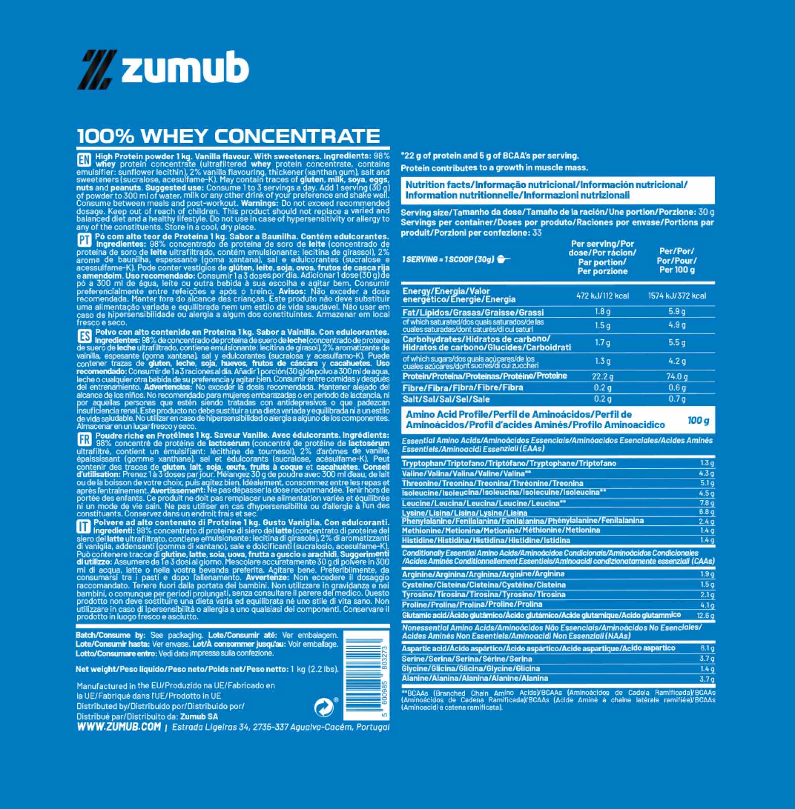 Zumub Concentrado de Soro de Leite 100% Puro 30g